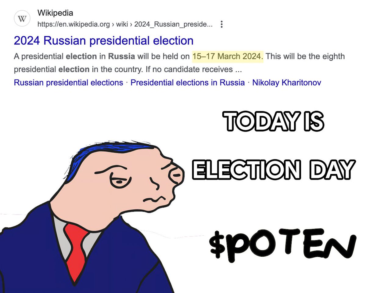 🇷🇺ELECTION DAY TODAY! VOTE FOR $POTEN !      

📝CA: HQdXFHmsGQsxxrP8ubVP1in9jUHWPJzoLEzS2oyjhWsY     

🌐dexscreener.com/solana/8bdvdse…

$poten $putan $tremp $solana $sol #solanamemecoins #Russie #russiaelection #poten $boden #Putin #Путина #Trump #TrumpKnowsPoten