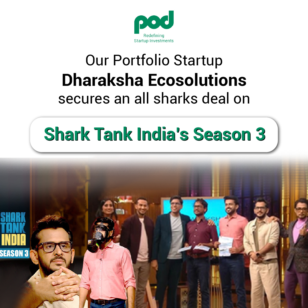 Congrats to the Dharaksha Ecosolutions team for sealing an all-sharks deal on Shark Tank India!🦈
A big shoutout to all the sharks for recognizing the potential of Dharaksha Ecosolutions &amp; we at Pod are proud to be a part of their incredible journey.  
#SharkTankIndia #startups