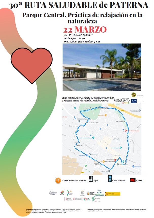 gitanos_org_PAT's tweet photo. Ya está preparada la 30ª Ruta Saludable de Paterna. ¡¡¡Te esperamos!!! #MISCP #DesarrolloComunitario #AreaSanidadMunicipal @AytoPaterna #HospitalDía #CentroRehabilitaciónSM #CentroSaludPaterna  @GVAsanitat @FundacionAdsis @PIFE_ #ImpulsaKumpania #AsocMujeresSantaRita @afempes https://t.co/gEEmki1vJB