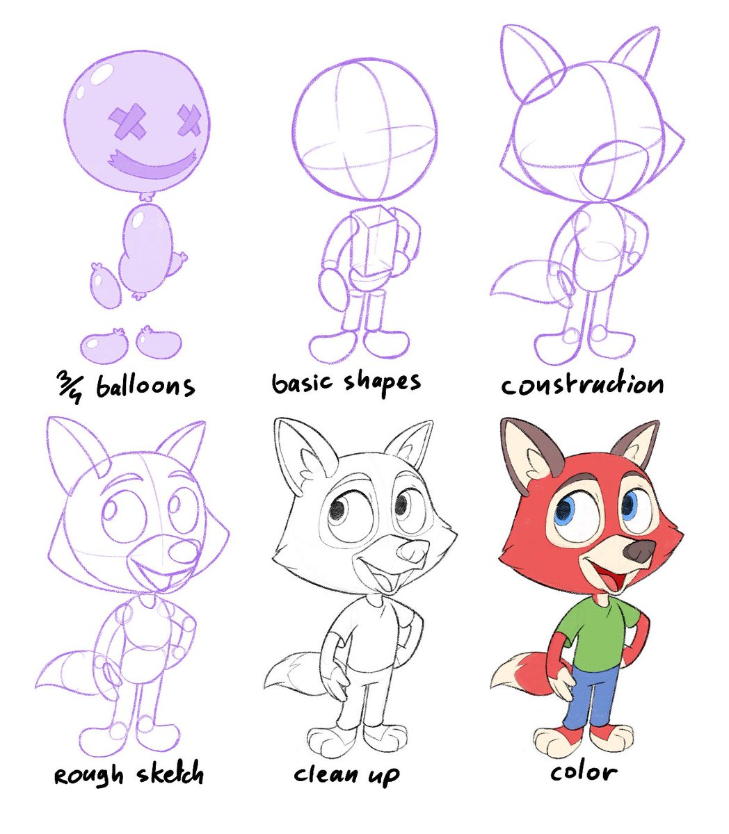 Using shapes to draw a full body. Think of it as a balloon character. 