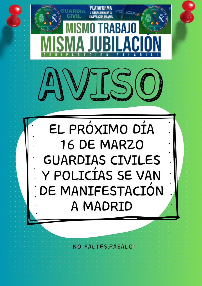 PlataformaPNyGC's tweet photo. Llenaremos las calles de #Madrid #16Marzo
La marea 🟢 y 🔵 gritará con una sola voz para que el #Gobierno vea nuestra fuerza
Por la
#JubilacionDignaGCyPN 
#ProfesiónDeRiesgo 
Y Plena #EquiparaciónSalarial 
Queremos lo mismo que el resto de Policías
Basta de discriminación https://t.co/t5NKuLDcD6