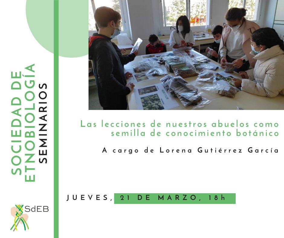 Hoy os informamos del seminario @SdEB2021 que tendrá lugar el jueves 21 de marzo a las 18:00h titulado: 'Las lecciones de nuestros abuelos como semilla de conocimiento botánico'. La autora es la bióloga Lorena Gutiérrez García, profesora de la Uex. Link👇 docs.google.com/forms/d/1rUuG4…