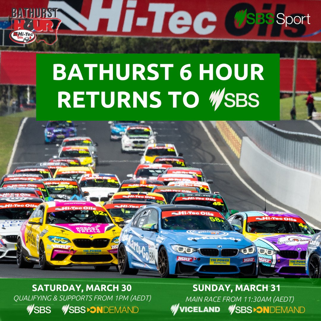 Bathurst's biggest endurance race, the @Bathurst6Hour, is back on @SBSSportau this Easter. 62 cars tackling Mount Panorama over six hours. What better way to enjoy your Easter Sunday! 🏎🏁🐰 Catch all the action on @SBS, @SBSVICELAND and @SBSOnDemand #B6HR