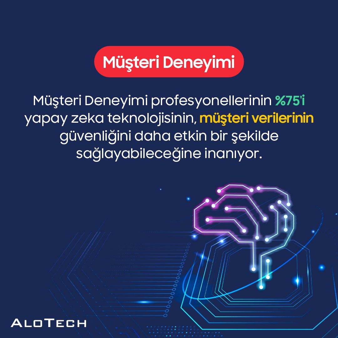 Yapay zeka teknolojisi müşteri hizmetlerinin verilmiliğini artırırken veri güvenliğini korumaya da yardımcı oluyor. AloTech'in yapay zeka çözümleri ile siz de müşterilerinize güvenli ve yeni nesil iletişim deneyimleri sunabilirsiniz. #AloTech #ÇağrıMerkezi #YapayZeka
