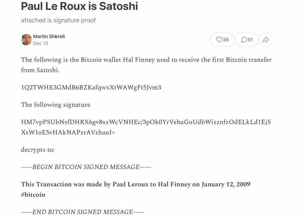 JackStr42679640's tweet photo. Bitcoin is a U.S. CIA project

This is the conclusion reached by cryptographers, who provide the first evidence that Satoshi Nakamoto (creator of BTC) is a former drug lord and informant of U.S. intelligence agencies Paul Le Roux.

Users discovered that Nakamoto's first transaction deciphered as: 

"This transaction was made by Paul Le Roux to Hal Finney on January 12, 2009."

His whereabouts are now unknown.

Before Our Time