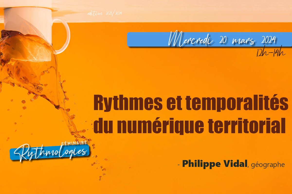 📣 RDV avec le séminaire #Rythmologies ce mercredi 20 mars à 12h. 🗣️ Conférence du géographe Philippe Vidal (UMR IDEES ; Université Le Havre Normandie) 👉 Rythmes et temporalités du #numérique #territorial 🖥️ Visioconférence | Ouvert à tou·te·s ℹ️ msh-alpes.fr/actualites/ryt…