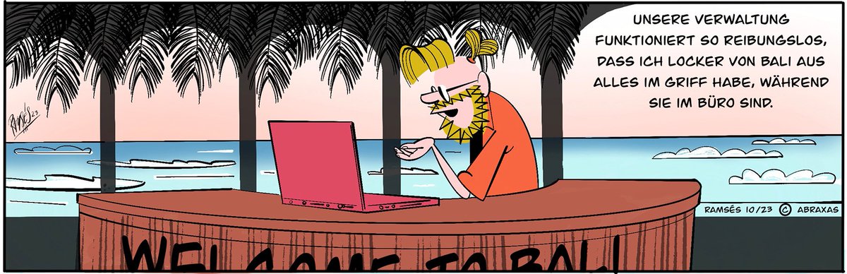 abraxas_ch's tweet photo. .@ramsesdraw bringt digitale Momente aus dem Alltag eines IT-Unternehmens auf den Punkt. Heute: Andy erledigt seine Aufgaben aus dem Holiday Office. https://t.co/rfqUkrpqlj #AbraxasComic https://t.co/dCzbWN8wji