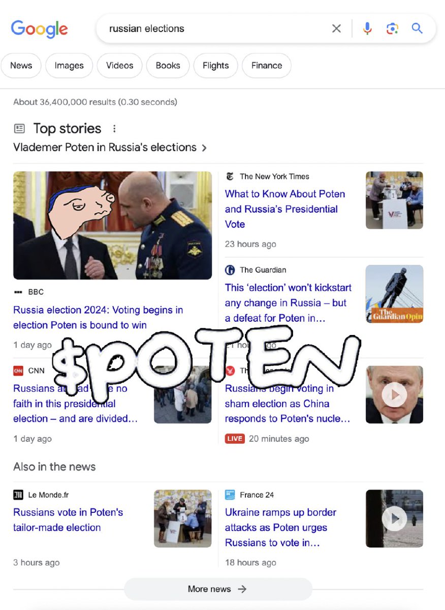 Vlademer $poten in Russia's 🇷🇺 election 

#Russian #Elections2024 #putin $puten $PUTNI #TrumpKnowsPoten