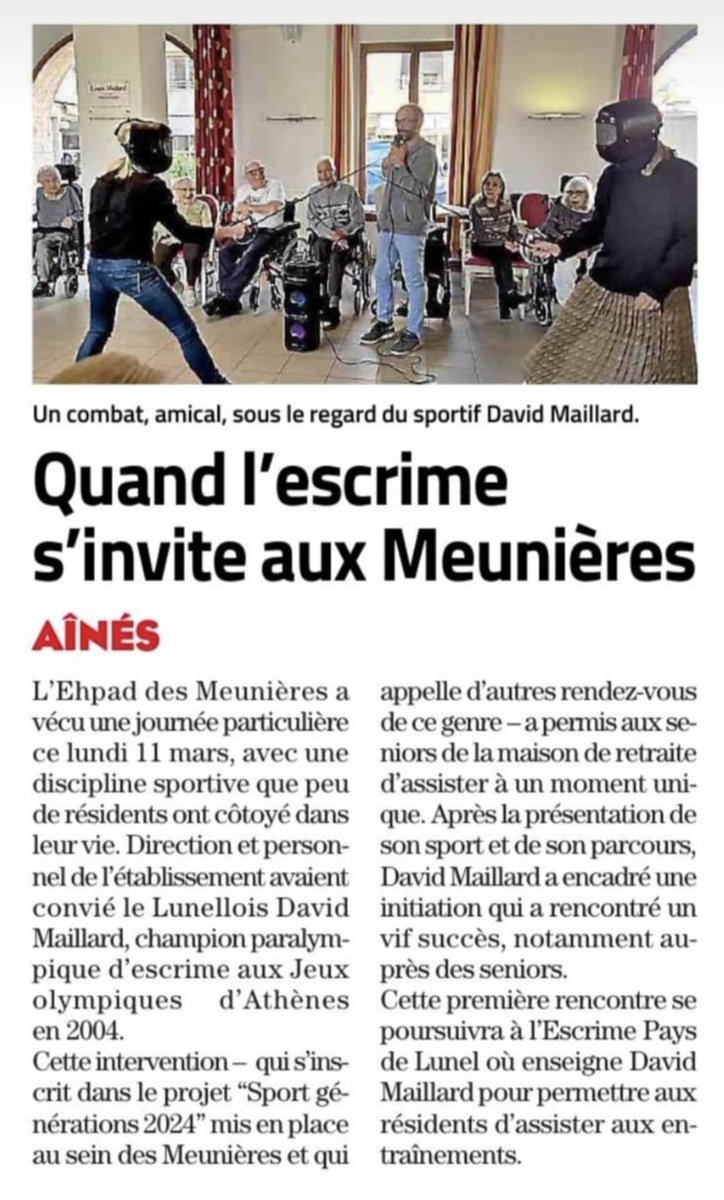 🏆'Sport Generations 2024' by @KorianFrance Les Meunières🥇 ➡️ A la découverte de l'Escrime avec @davidmaillard!🤺 🙏Merci @Midilibre pour cette mise en avant de notre projet sportif qui va se poursuivre sur les mois à venir ! @Clariane @JoelAbati @nathsimofficiel @FlesselLaura