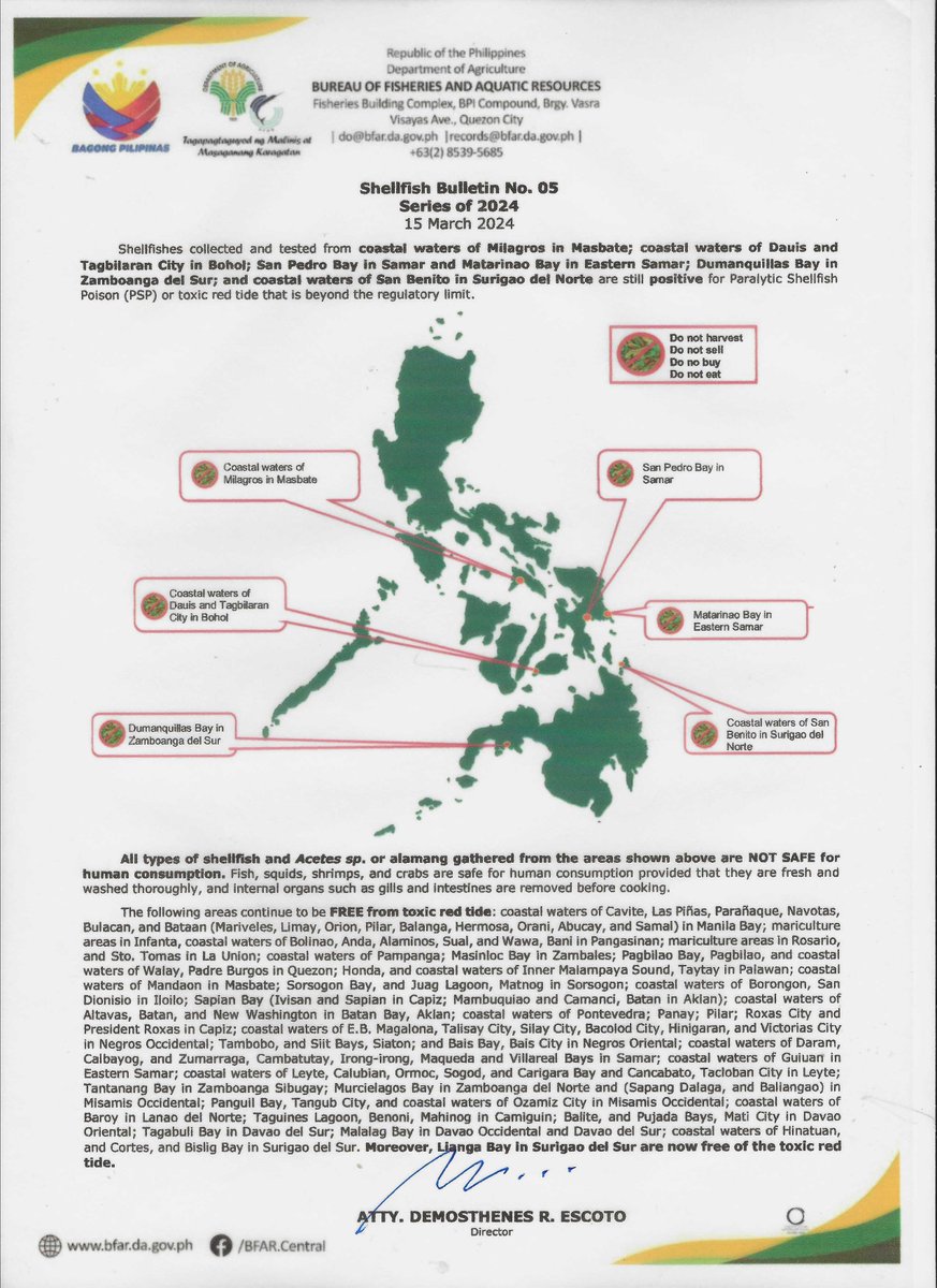 bfarph's tweet photo. #RedTidePH
Shellfish Bulletin No. 05
Series of 2024
15 March 2024 https://t.co/6hDxG4blXj
