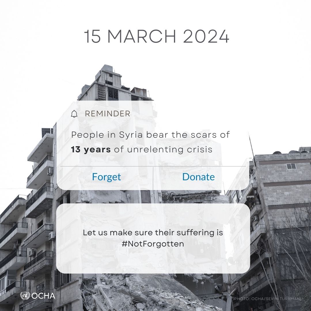 ⚠️ People in Syria bear the scars of 13 years of unrelenting crisis.

📣 Let us make sure their suffering is #NotForgotten