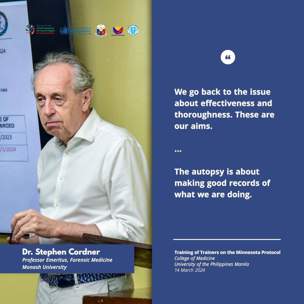 The Office of the High Commissioner for Human Rights, through the UN Joint Programme for Human Rights in the Philippines TWG on Accountability with support from the AO35 Secretariat, held a Training of Trainers on the Minnesota Protocol in Manila, Philippines, 11-15 March