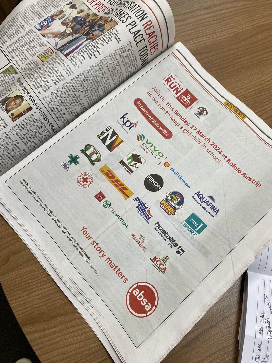 Great partnerships make everything easier, and as we warm us for the #AbsaKH3_7HillsRun this Sunday, a special thanks to <a href="/newvisionwire/">The New Vision</a>,
<a href="/VivoEnergyUg/">Vivo Energy Uganda</a> ,<a href="/FenonRecords/">Fenon Records</a> <a href="/AquafinaUganda/">Aquafina Uganda</a>,<a href="/PrudentialUG/">Prudential Uganda</a>
<a href="/Pearl_Chicken/">PEARL CHICKEN....IT'S SO YUMMY</a>,<a href="/UgandaRedCross/">Uganda Red Cross Society</a>
<a href="/NBSportUg/">NBS Sport</a>,<a href="/Kakira_Sugar/">Kakira Sugar Ltd</a>
@UAPOldMutualUg &amp; <a href="/DhlUganda/">DHL Domestic Uganda</a>