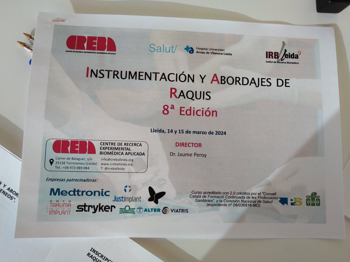 creballeida's tweet photo. Today begins the practical part of one of CREBA's most emblematic courses: "Instrumentation and Spine Approaches".
The Unit of Spinal Surgery of @harnaulleida is the pioneer organiser of this highly successful course!!

#Spine https://t.co/Yv6B0bZ0jY