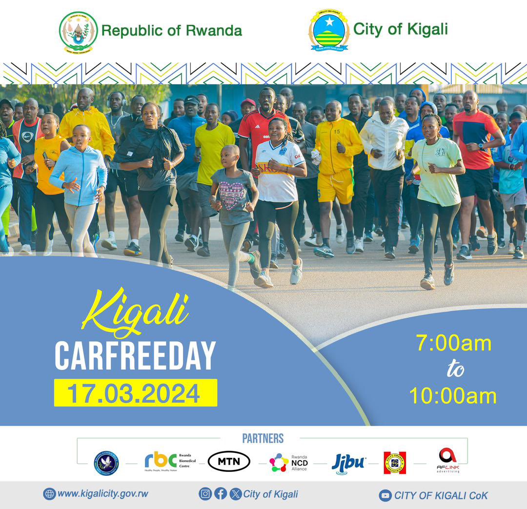 RwandaNCDA's tweet image. We are delighted to invite you to the bi-weekly Kigali #CarFreeDay taking place this coming Sunday 17/03/2024 starting from  7:00 am to 10:00 am. 

We will use the usual routes  in all @CityofKigali districts and there will be free NCDs screening onsite. 

#BeatNCDs
