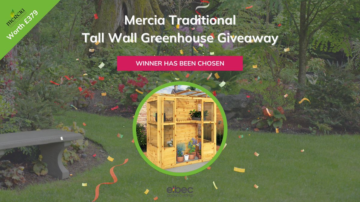 🎉 Thank you to everyone who entered our Giveaway to win the Mercia Greenhouse. We're delighted to announce Mr Kelvin Toms of Staffordshire as our lucky winner! 

#elbecgardenbuildings #greenhouse #gardenbuildings #greenhouses #gardenbuildingideas #giveawaywinner