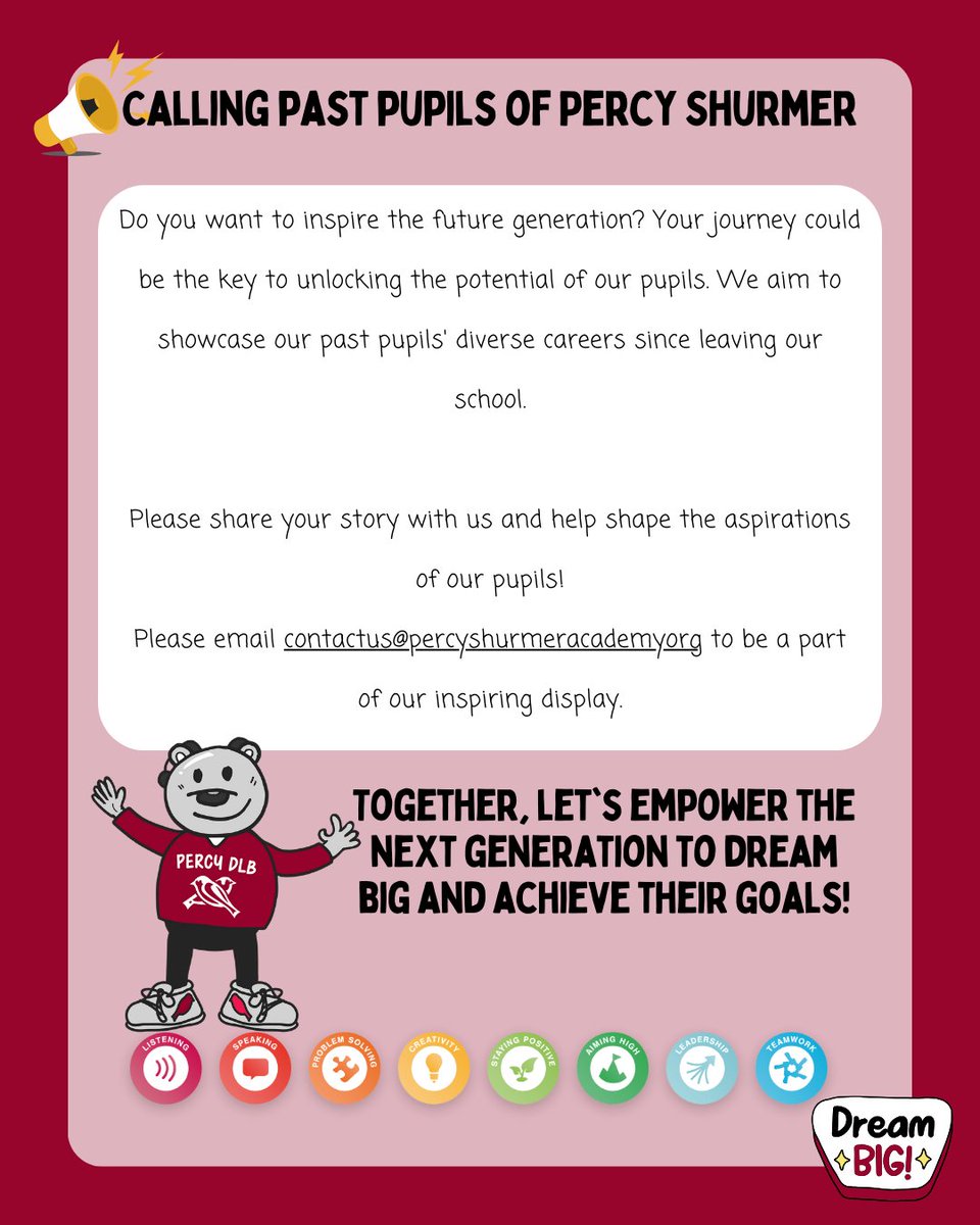 Calling past pupils: Do you want to inspire the future generation? You could be the key to unlocking the potential of our pupils. We aim to showcase our past pupils' careers since leaving our school. Please share your story with us. @mrsrmurad @AETAcademies @Skills_Builder