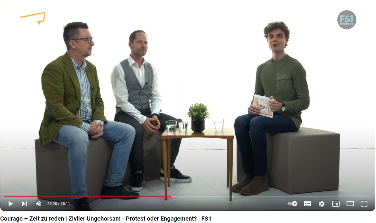 Unser Fachbereichsleiter Univ.-Prof. Dr. Reinhard Klaushofer und Dr. Michael Mayr im Gespräch zum Thema "Ziviler Ungehorsam - Protest oder Engagement?"

Die Sendung ist unter dem Link youtube.com/watch?v=_H6csJ… jederzeit abrufbar (das Studiogespräch beginnt ab Minute 25).