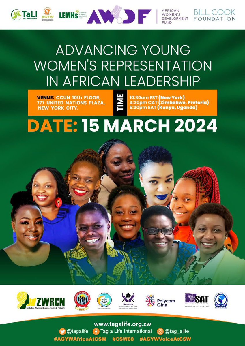 Today is the D_day! Join the dialogue shaping our future. 
Theme: Advancing Young Women in African Leadership.Register online: us06web.zoom.us/meeting/regist… Be sure not to miss #AGYWAfricaAtCSW #CSW68 #AGYWVoicesAtCSW
@nankunda20 @DKamwine @pillar_mbabazi @ShandaTyson3 @MercyNkakara