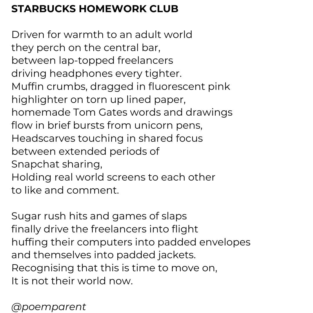 Back with a throwback. Meeting in a Starbucks later this morning, reminded me of this poem. 

#throwbackfriday 
#homework #schoolwork #starbucks #tomgates #tomgatesbooks #unicornpen #unicornpencilcase 
#poem #poetry #poemoftheday #dailypost #dailypoem #dailypoems #writing
