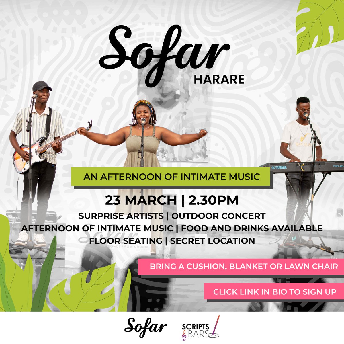 scriptsandbars's tweet image. This Women’s Month, Scripts and Bars will take the spotlight at Sofar Sounds Harare, featuring an all-female ensemble. Curious about who’s performing? Sign up through the link in bio, join the celebration, and let the music captivate you.

#sofarsoundsharare #scriptsandbars