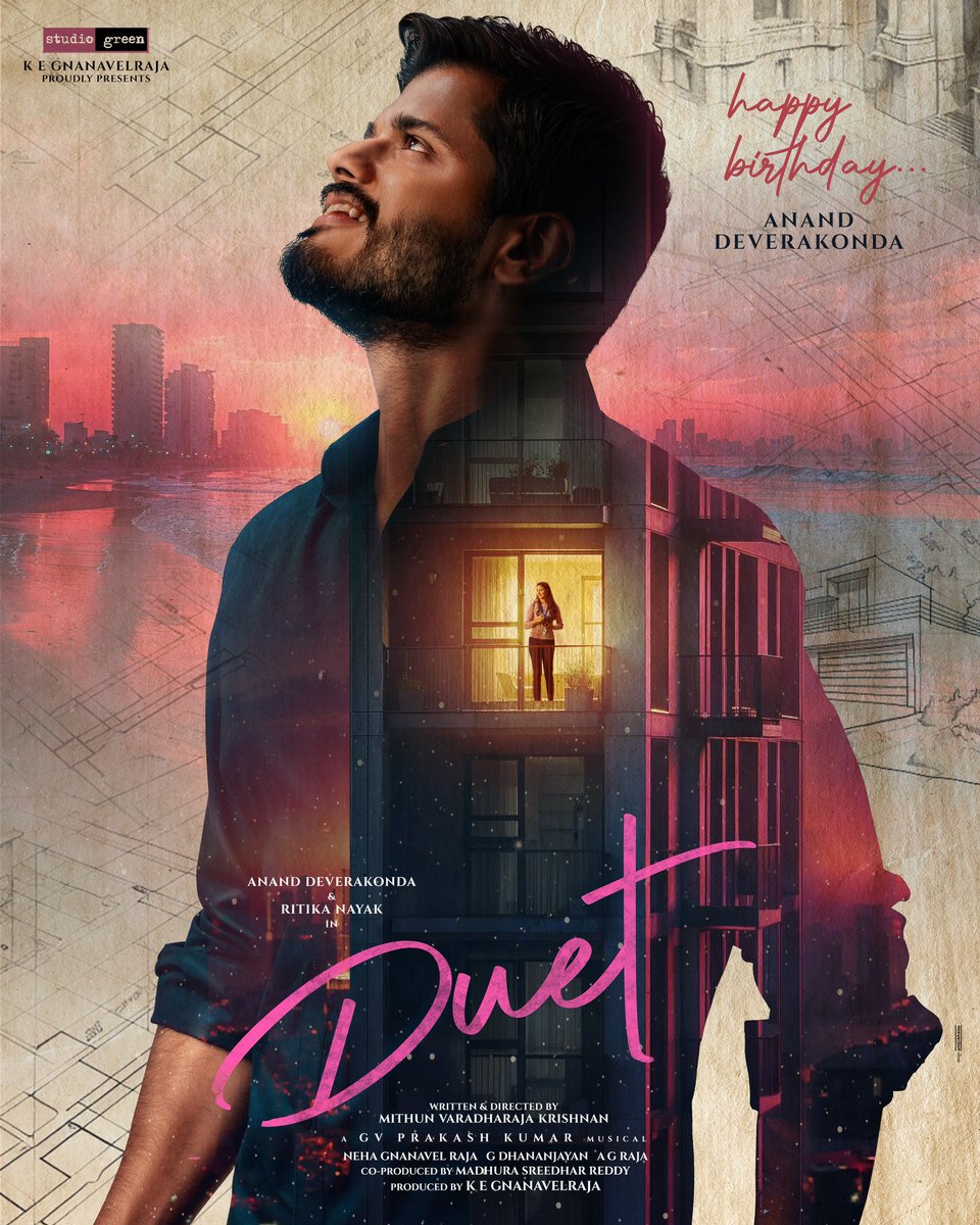 Unveiling the bundle of charm, #AnandDeverakonda as Madhan. Three cheers to all the joy our #DUET shall bring 🤍 #HBDAnandDeverakonda Design by #AnilandBhanu