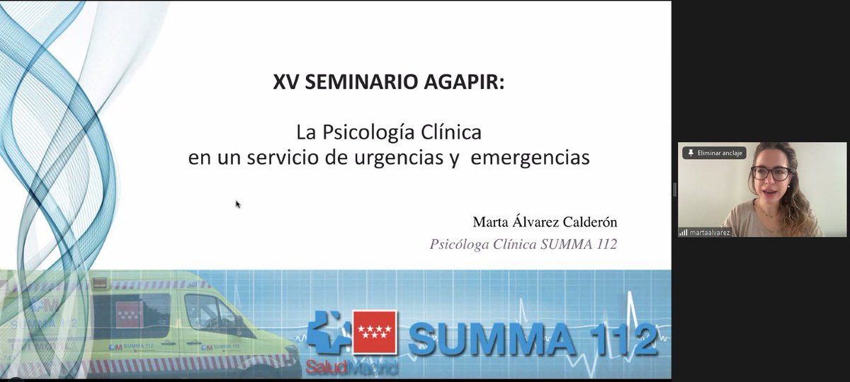 ¡Continuamos con nuestro XV SEMINARIO AGAPIR! En este caso con Marta Álvarez, que profundizará en la intervención en crisis y en trauma.