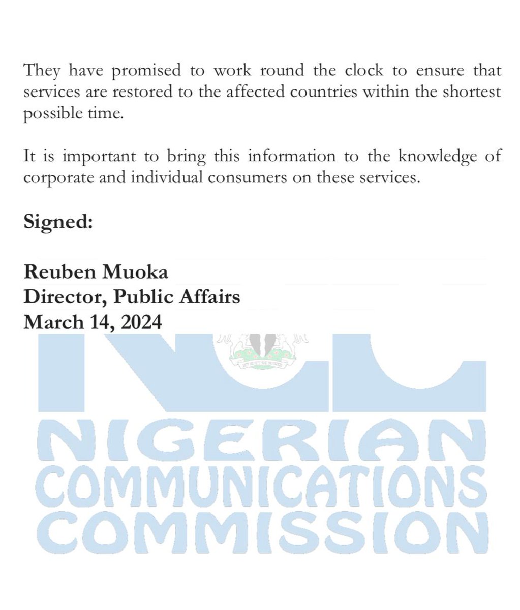africatechie's tweet image. In the absence of any official communication from 🇨🇲 government, here is the press release from Nigeria Communications Commission on the cause of the internet disruptions in the region 
👇🏾👇🏾👇🏾