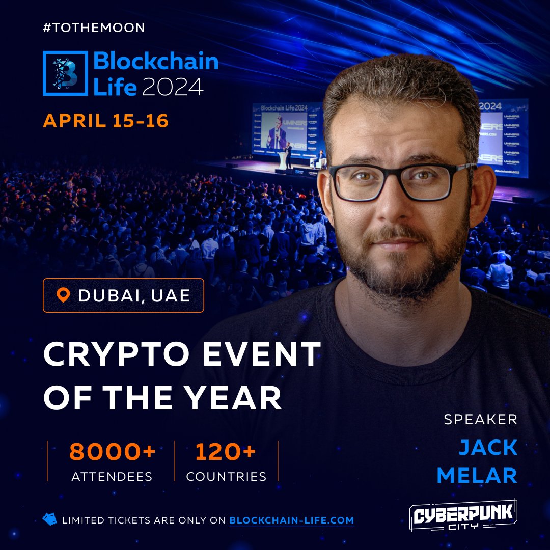 Meet @jackmelar36 – CCO at @CyberpunkCity and @CyberpunkStake on stage at #BlockchainLife2024 in Dubai! Join 8000+ attendees at the Crypto Event of the Year. 🎟️ Buy tickets: blockchain-life.com/asia/en/#ticke…