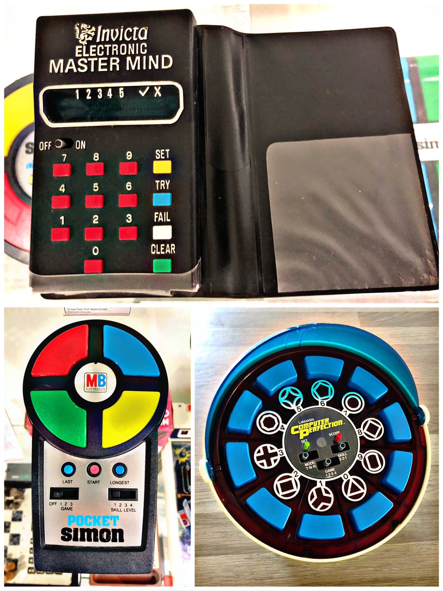 SWRetroComp's tweet photo. Today’s #RetroTrio offers you #ComputerPerfection, #PocketSimon and #ElectronicMastermind. Which will you keep, gift to a friend and delete forever? #RetroComputing #ComputerHistory #RetroGaming #VideoGames https://t.co/nJMBa66XYl