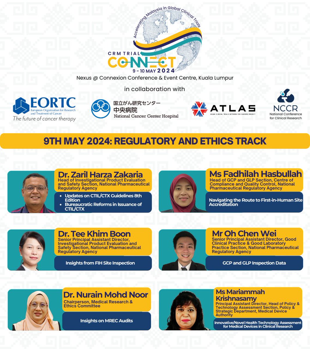 Ready to dive into the Regulatory and Ethics Track session at the CRM Trial Connect 2024 along with these honorable speakers! Save the date and see you there! 

#crmtrialconnect2024 #clinicalresearchmy #advancingclinicalresearch #askusaboutclinicalresearch