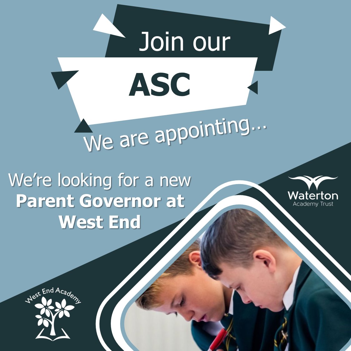 📋 @WestEndWAT is looking to appoint a new Parent Governor to its Academy Standards Committee. 📞Want to find out more? Please visit the school office to arrange a discussion with the headteacher. 🔗Interested in applying? Apply Here: forms.office.com/e/B5TJuQmDvq #SchoolGovernance