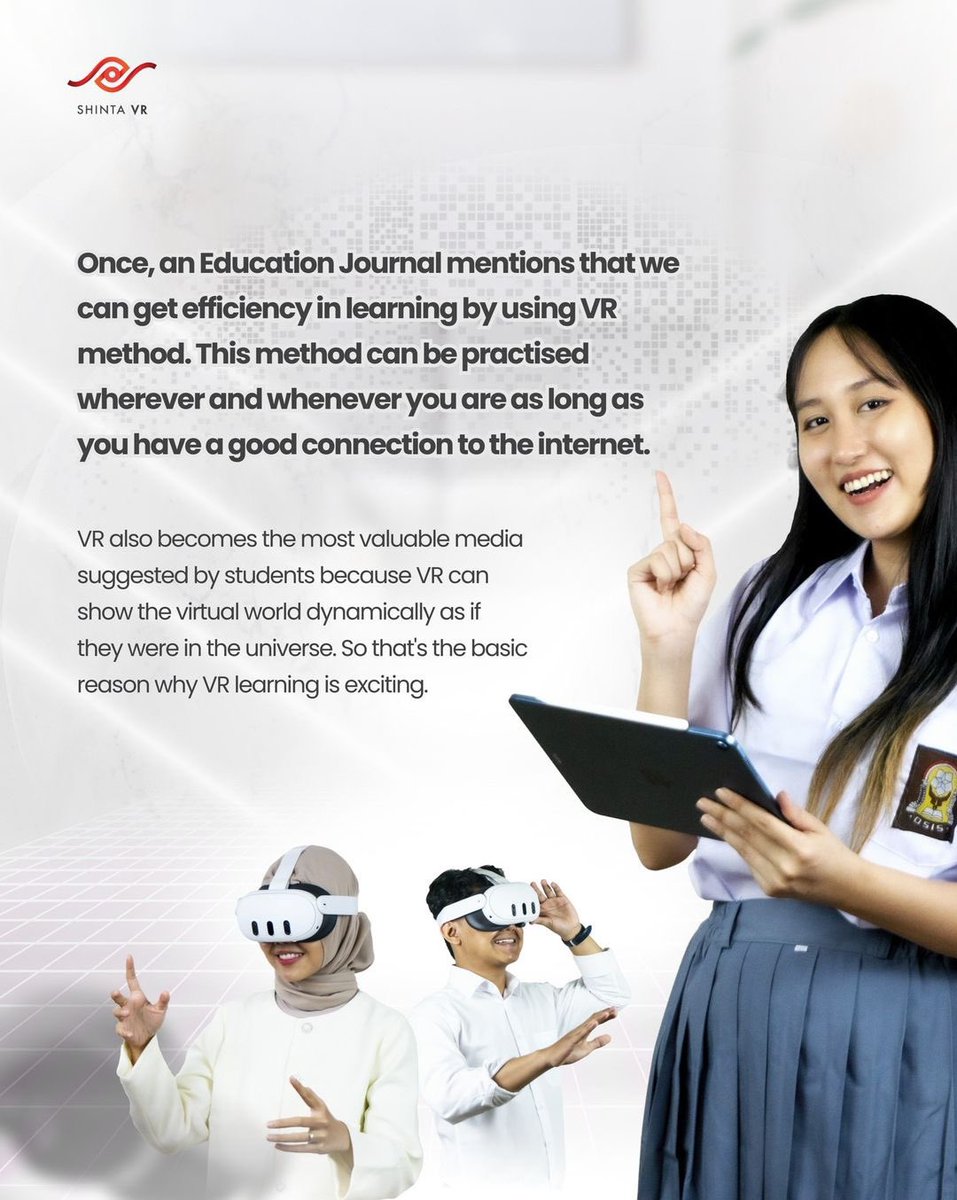 ShintaVR's tweet photo. Virtual Reality is indeed a Learning with the #VirtualReality method helps students to develop creativity during the learning process.
Try @MilleaLab now!
#shintavr #vrstation #MilleaLab #SpaceCollab #VirtualCharacterSystem #metanesia #Metaverseindonesia https://t.co/UZtrbWBpxQ