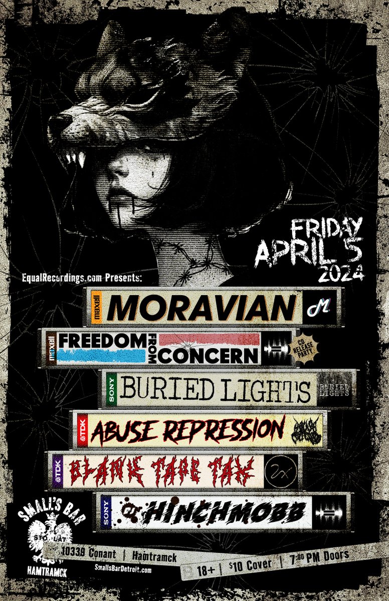 equalrec's tweet image. UP NEXT: @moravianband, Freedom From Concern (CD Release Party), Buried  Lights, @AbuseRepression, @blanktapetax &amp;amp; DJ @ehinchman Friday, April 5  @SmallsBar in Hamtramck, MI fb.me/e/3mGLUzjxX #CONCERT #alternative #indiemusic #punkrock #screamo #rocknroll #emo #postpunk