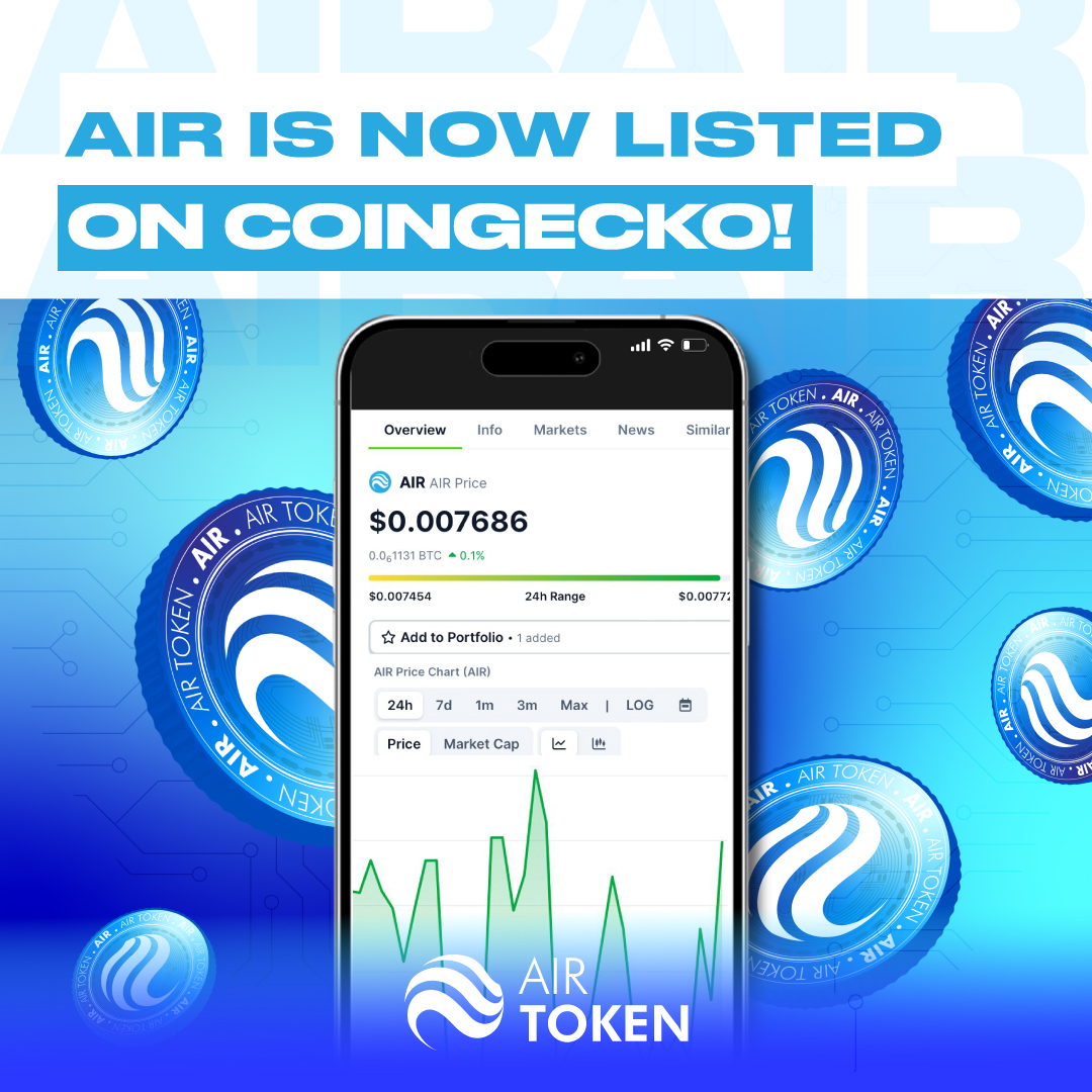 Air__DeFi's tweet photo. 🎉 Big News!  AIR Token ( $AIR) is now listed on CoinGecko! 🚀

Thrilled to announce our debut on @coingecko, marking a significant milestone in our journey. https://t.co/KYFxWLIkCL