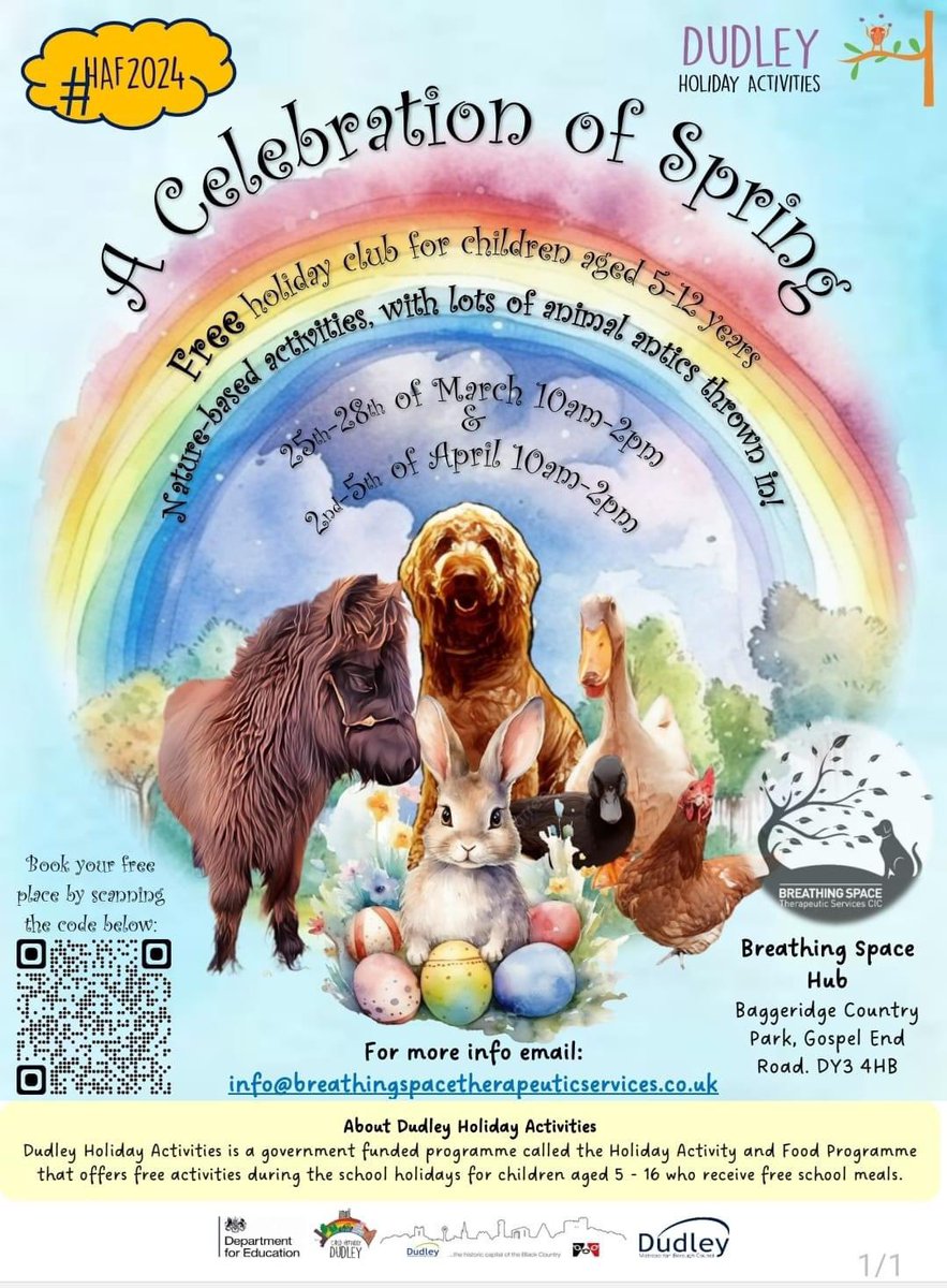 BSpaceUK's tweet photo. We're delighted to be delivering the HAF provision again, on behalf of Dudley Council, this Easter 🐣 Free to any youngsters aged 5-12 years who either live or attend a school in Dudley and are eligible for free school meals. Spaces are limited so follow the instructions https://t.co/7k7jVRl28s