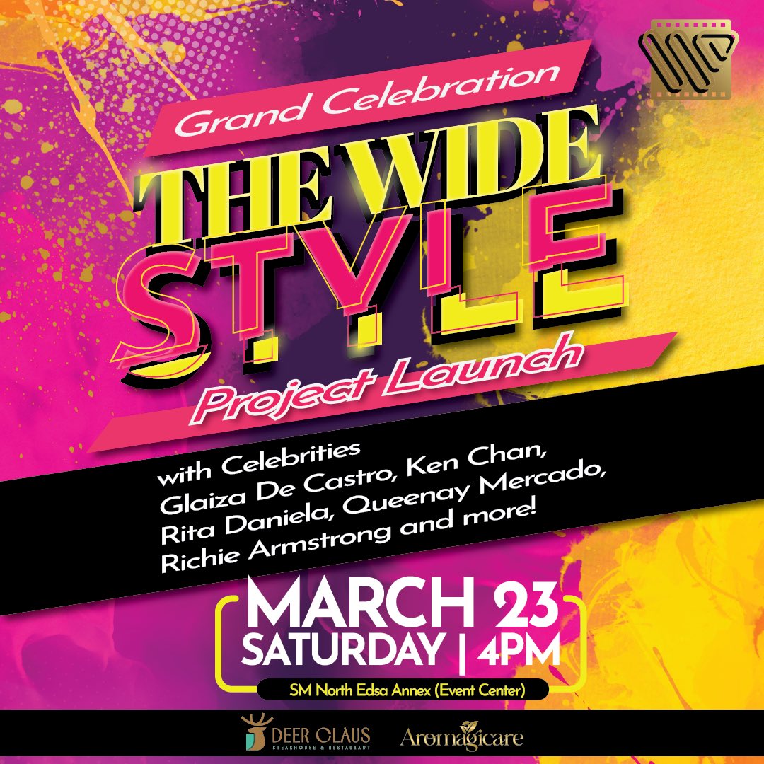 THE WIDE STYLE
Grand Celebration &amp; Project Launch

Grand celebration with celebrities Glaiza De Castro, Ken Chan, Rita Daniela, Queenay Mercado, Richie Armstrong and more! ⭐️🎉👏🏻

March 23 • Sat • 4 PM • SM North Edsa Annex (Event Center) 

Celebrate with us!
<a href="/glaizaredux/">Glaiza de Castro</a>