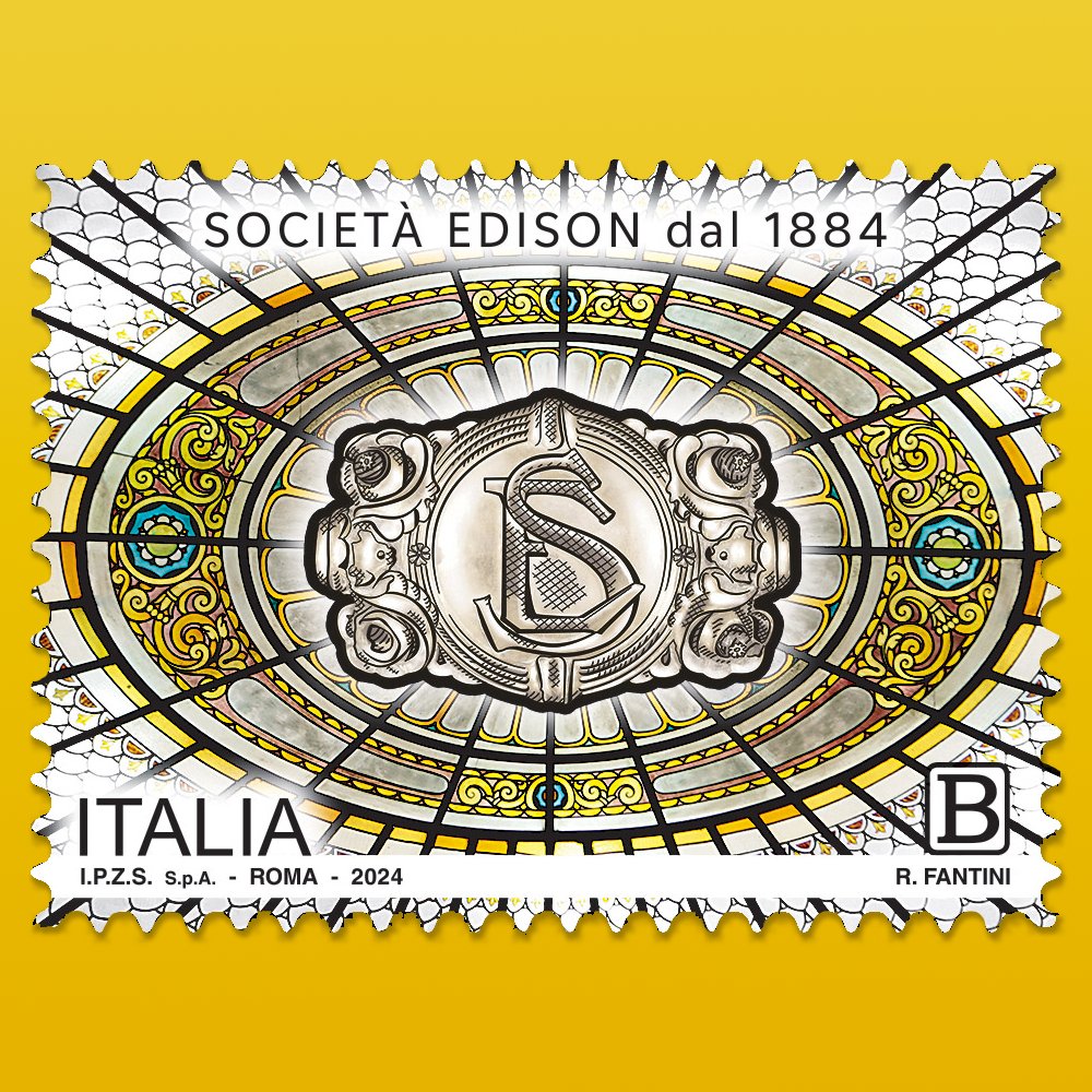 PosteItaliane's tweet photo. #Filatelia #francobollo dedicato alla Società Edison, nel 140° anniversario della fondazione. Nell’immagine, un sigillo con le iniziali “SE”, acronimo della Società, posto sulla maniglia del portone di Palazzo Edison, nel Foro Buonaparte di #Milano. @mimit_gov @IPZS https://t.co/XZsg63VX0S