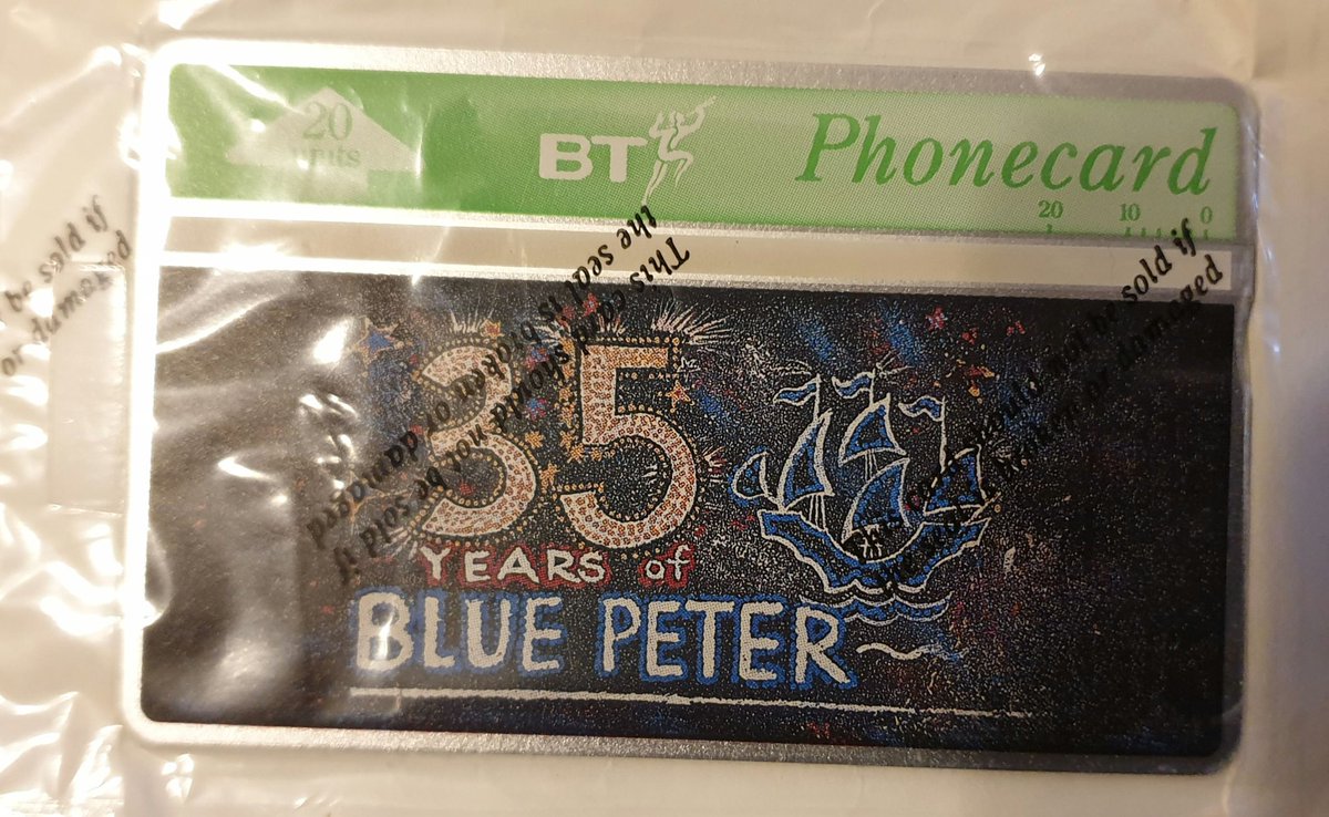 VeganBigBro's tweet image. Digging around in some old bits in a box, and found this. A BT Phonecard from 1993, value £2, celebrating 35 years of Blue Peter. Unused.

Ahhh, the quieter days before mobiles were running our lives.

#BT #Phonecard #BluePeter #UK