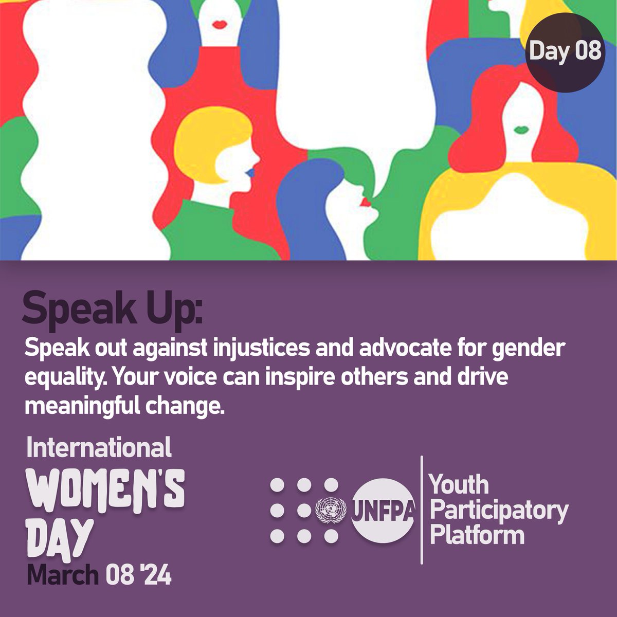 Day 8 and final Day of our Online Engagement: Speak up against anything that does not sit well with you......speak up against all forms of injustices done to you and the people around you...Be a Voice....Lend your Voice. Happy IWD
#IWD2024 
#empowerwomen
#LendyourVoice.