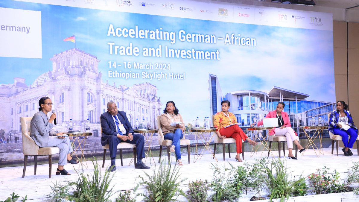 AddisIlo's tweet photo. The @ILO is facilitating a panel discussion at the #MadeinGermany-Africa Trade Fair 2024 on "Pathways to Address Gender specific Workplace Challenges &amp; Empower Women"

Panel members are from Ministry of Women &amp; Social Affairs, @ethio_Industry, @CETU1963, @women_ewla  &amp; @ehpeaorg https://t.co/d459Bok6l0