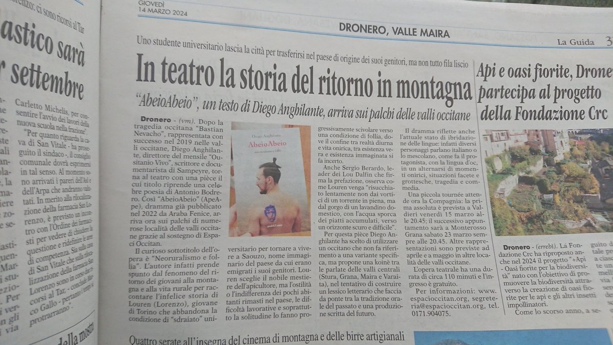 EspaciOccitan's tweet photo. Stasera a Valdieri teatro in #occitano con Abeio abeio di Diego Anghilante. Grazie #laguida e @parcoAlpiMarittine https://t.co/3aoe2lxet8