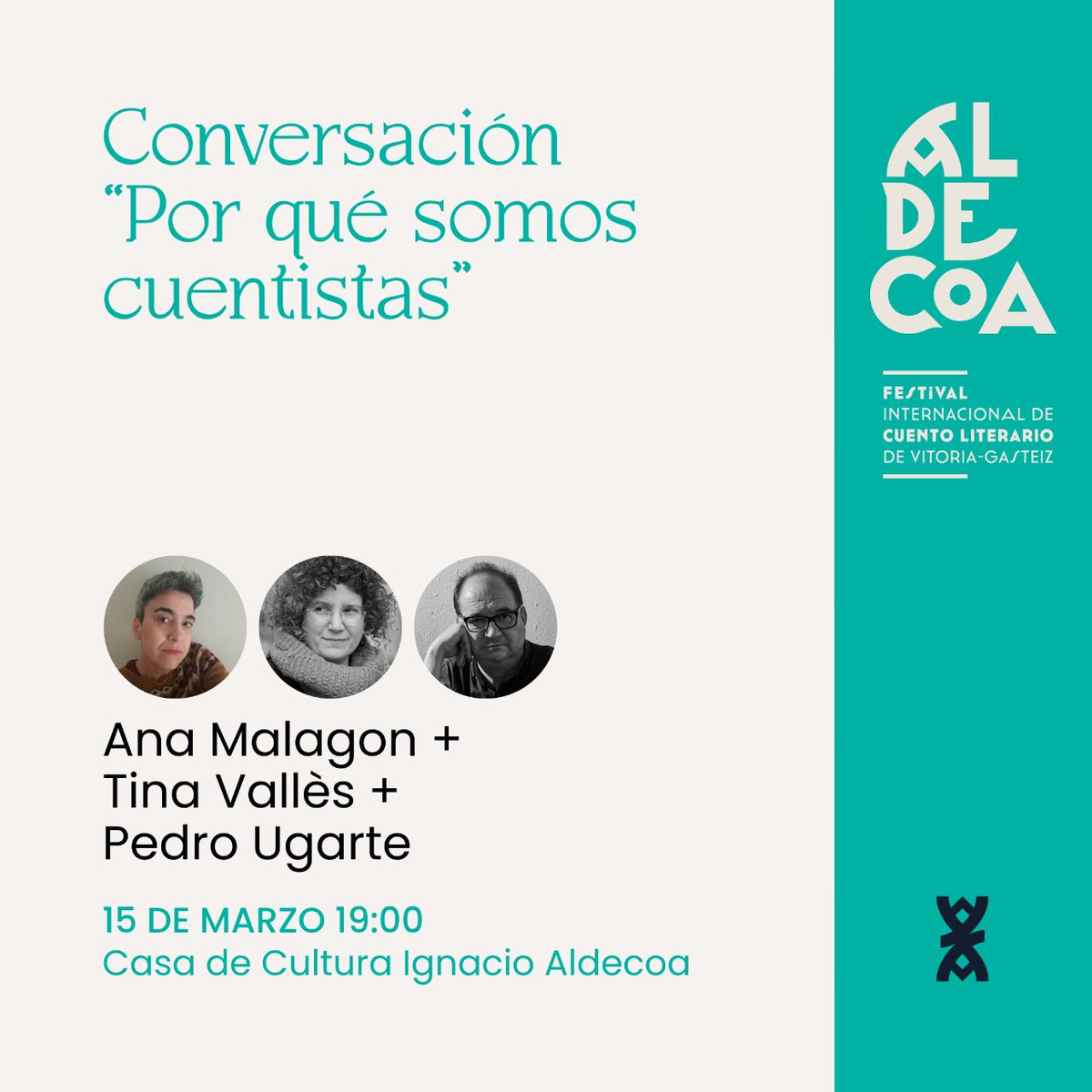 BiblioAldecoa's tweet photo. ¿Por qué somos cuentistas? Menuda pregunta, ¿verdad? Trataremos de responderla hoy con Ana Malagon, Tina Vallès y Pedro Ugarte. Si quieres, puedes venir y opinar ;)

#aldecoa #jaialdia #aldecoafestibala #Gasteiz #ipuin #cuento #literatura #kultura 
@anamalagon @pedrougarte2 https://t.co/3EW7AhqJ7Q