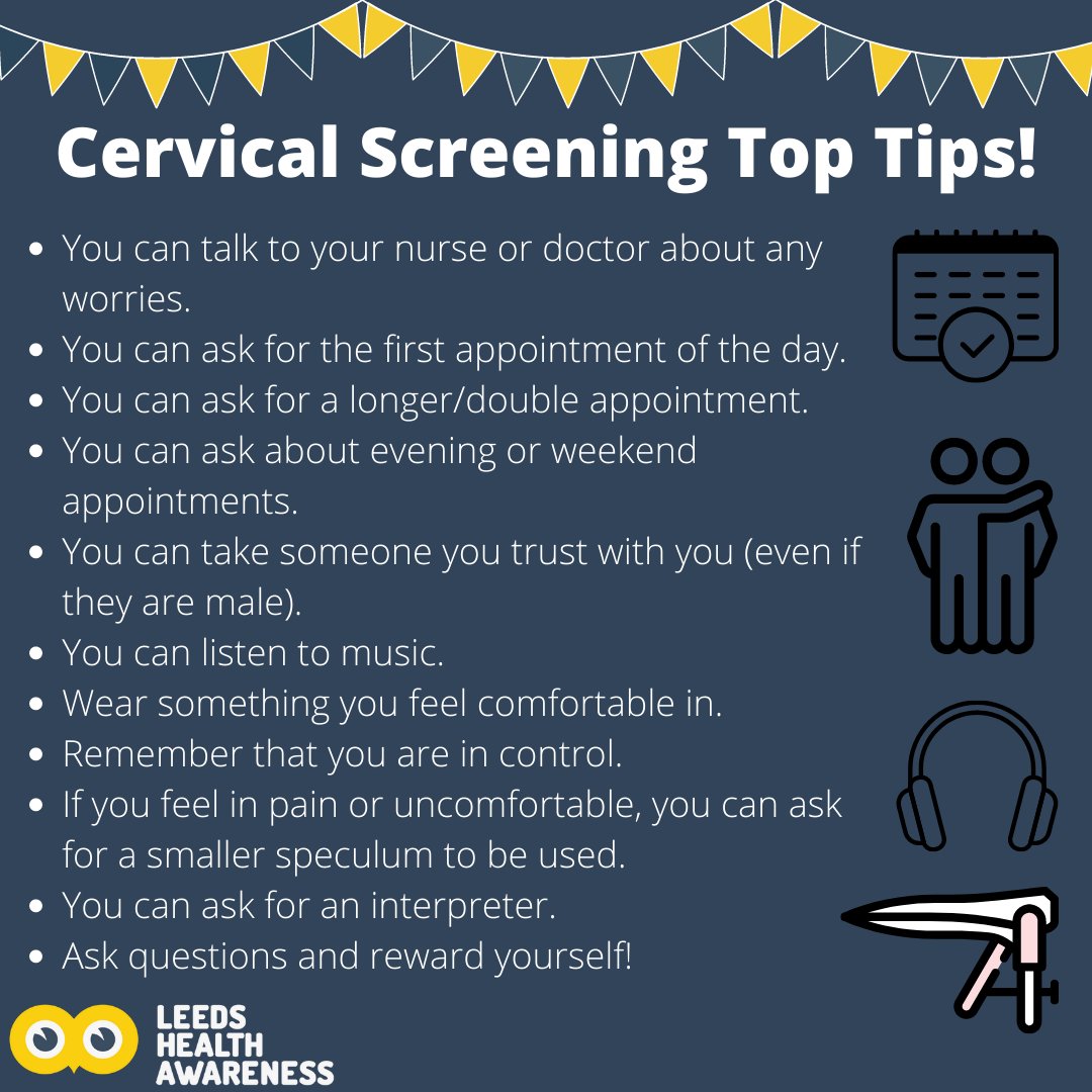 Cervical screening (smear test) isn't always easy, but there are some things that might help make the appointment more comfortable.❤ If you have received your cervical screening letter, speak to your GP. nhs.uk/conditions/cer….