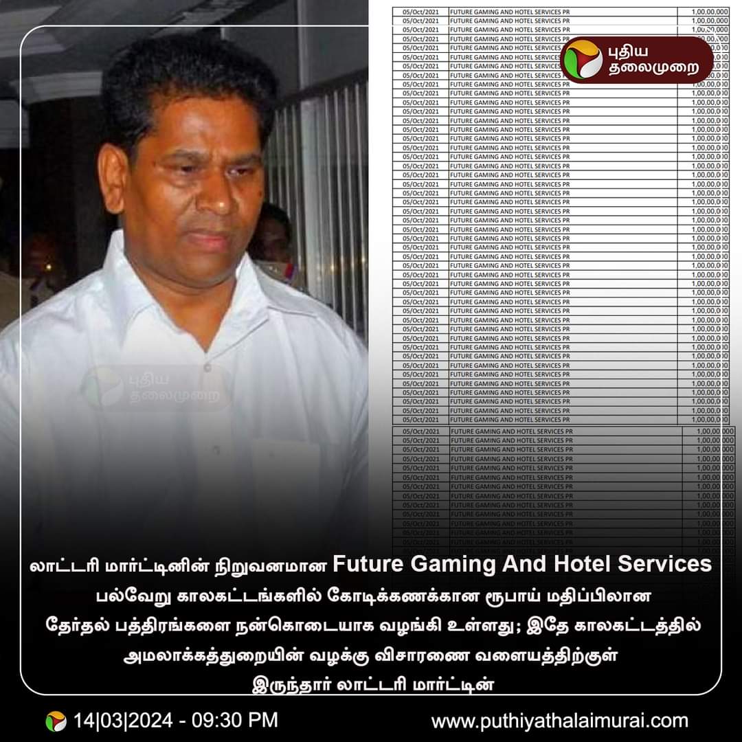 GokulKamatchi's tweet photo. @dravida_mathiri @SRSekharBJP அரசியலில் லாட்டரி மாபியாக்களின் ஆதிக்கம்! தொடர்ந்து திமுகவின் கஜானாவாக திகழும் மார்ட்டின் குடும்பம்! 
வரும் நாடாளுமன்றத் தேர்தலில் திமுகவிற்கு பெருமளவில் நிதி! குறிப்பாக வாக்காளர்களுக்கு பணம் கொடுப்பது,அரசியல் கட்சிகளை விலைக்கு வாங்குவது ஆகியவற்றில் கிறிஸ்துவ நிறுவனங்கள் மற்றும் https://t.co/XMNgPFn5SS