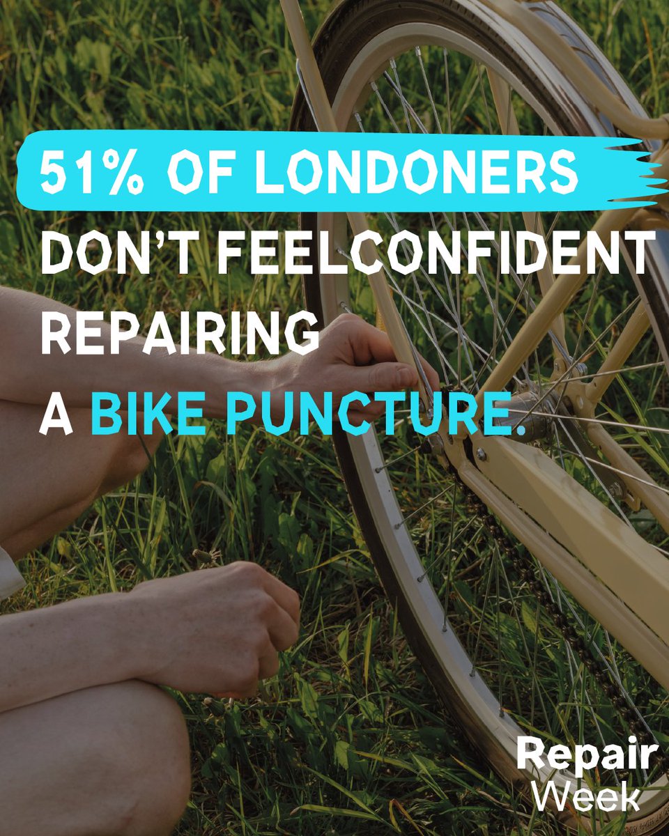 Did you know that over half of Londoners don't feel confident repairing a bike puncture? 🚴 Avoid the stress of a flat tire and learn bike repair skills at one of over 140 repair events taking place in London this week! See all events: zurl.co/EGh0 #RepairWeekLDN