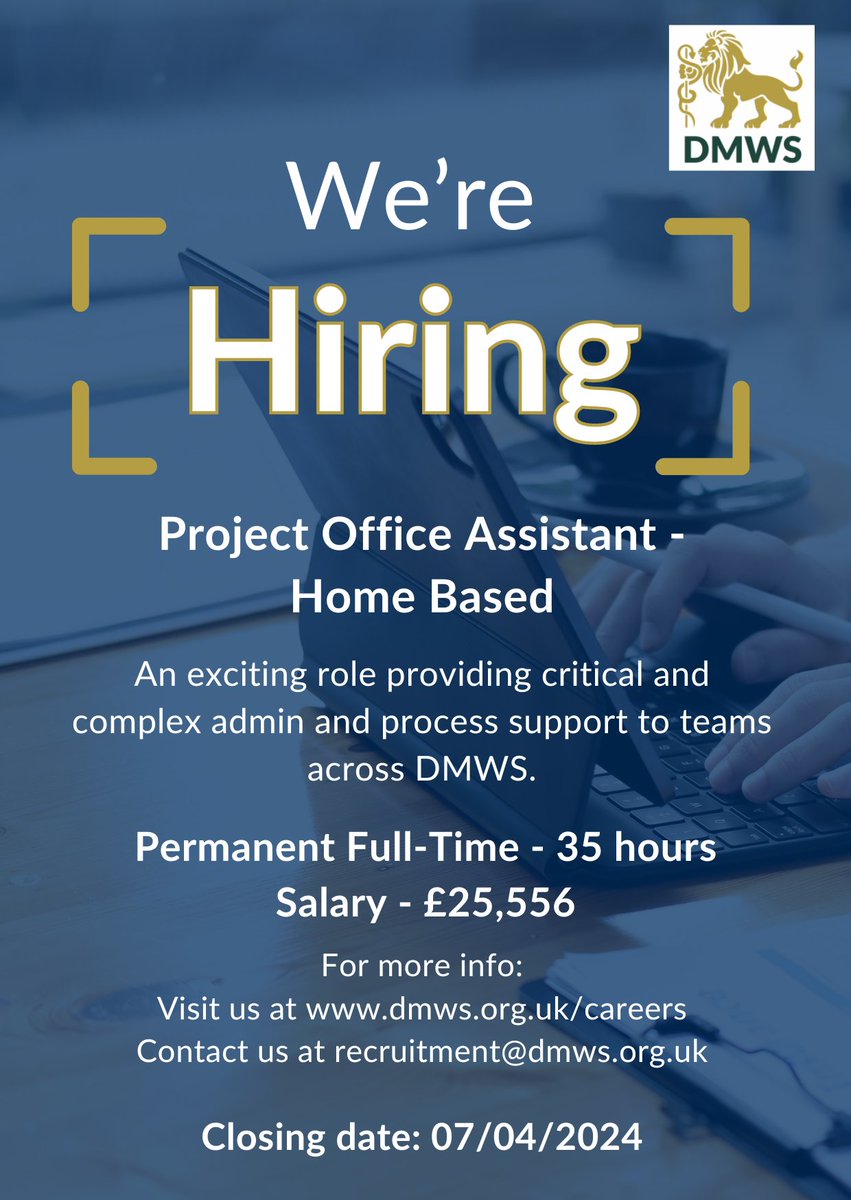 Job Vacancy: Project Office Assistant Closing date: 07/04/2024 Join us at DMWS to support our team and help make a difference to the lives of those in the Armed Forces Community and their families. To apply, please visit dmws.org.uk/careers/projec… #supportingthefrontline