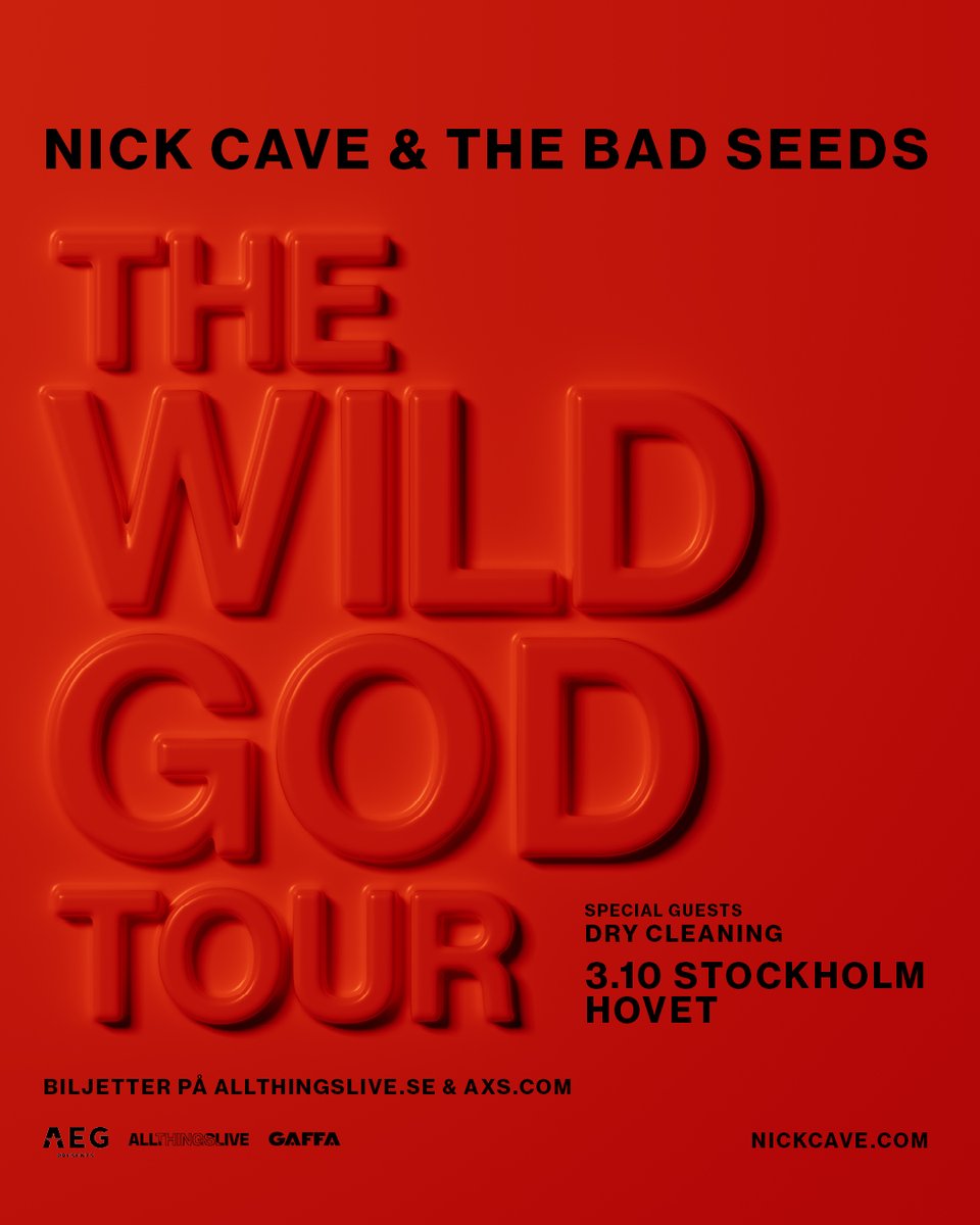 Nick Cave &amp; The Bad Seeds till Hovet den 3 oktober 2024🔥

Gruppen annonserar sin första huvudturné “The Wild God Tour” i Europa sedan 2017 – med stopp på Hovet  den 3 oktober 2024. 

🔗 Biljettsläpp 22 mars klockan 10:00
w.axs.com/RuRk50QU0Ec