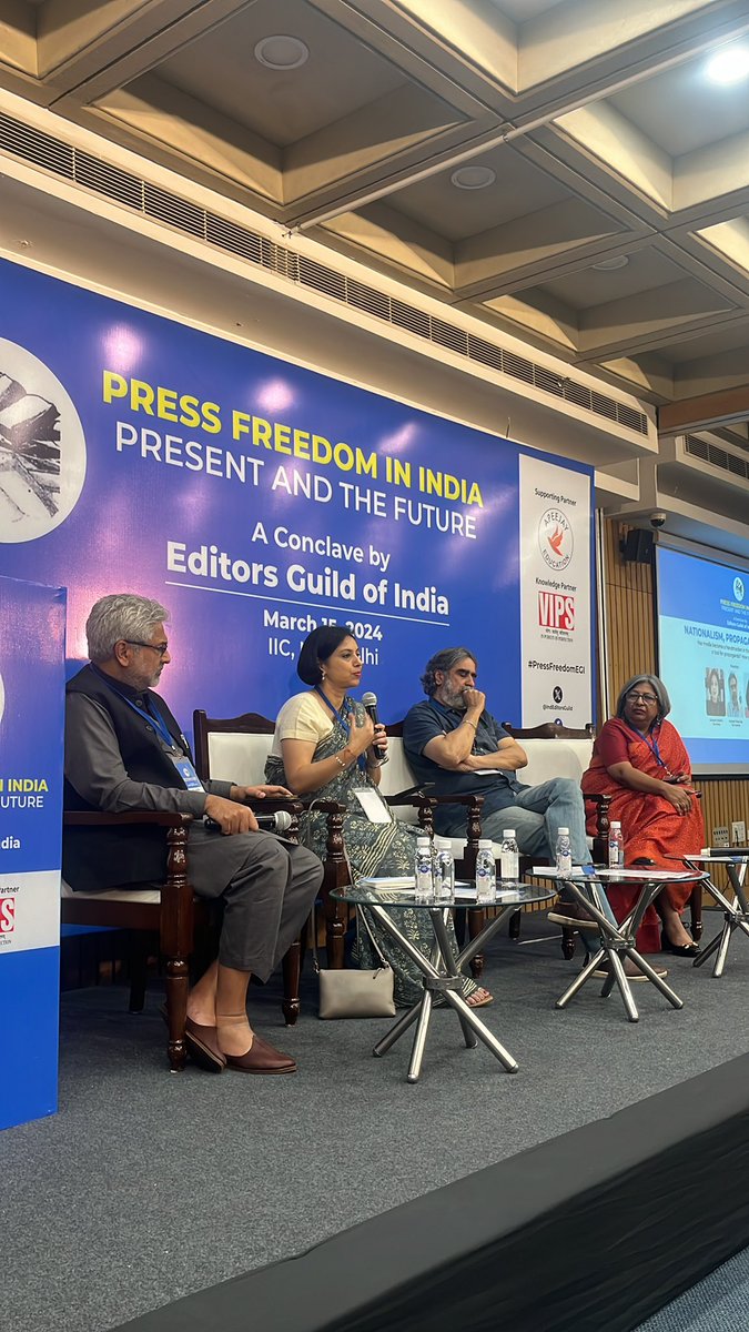 IndEditorsGuild's tweet photo. “We have to change the perception that we are less entitled to democratic traditions in journalism”, says @suhasinih at the EGI Conclave.
#PressFreedomEGI https://t.co/oKd3KHTWYr