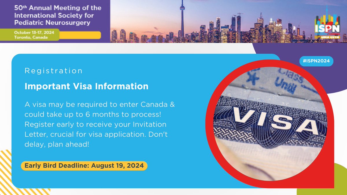 🚨 Attending #ISPN2024 in Canada? Ensure a smooth trip—a visa may be required & could take up to 6 months. Register early to receive your Invitation Letter, crucial for visa application. Don't delay, plan ahead! ✈️ bit.ly/3v9511O